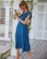 Vestido Largo Medio De Verano Para Mujer Con Manga Volante Y Cuello V Estilo Casual Suelto A-Line Sin Capucha Material Viscosa Y Poliéster - details 15