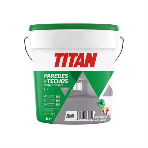 Pintura Acrílica para Decoración de Paredes y Techos - Blanco Mate 1L - Titan 123000301 - 1