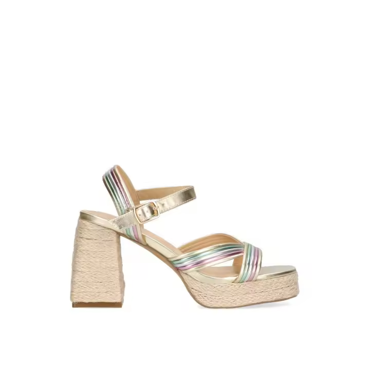 SANDALIA TIRAS MULTICOLOR ETIKA 30007 ENRAMADA MUJER, BEIGE - 1