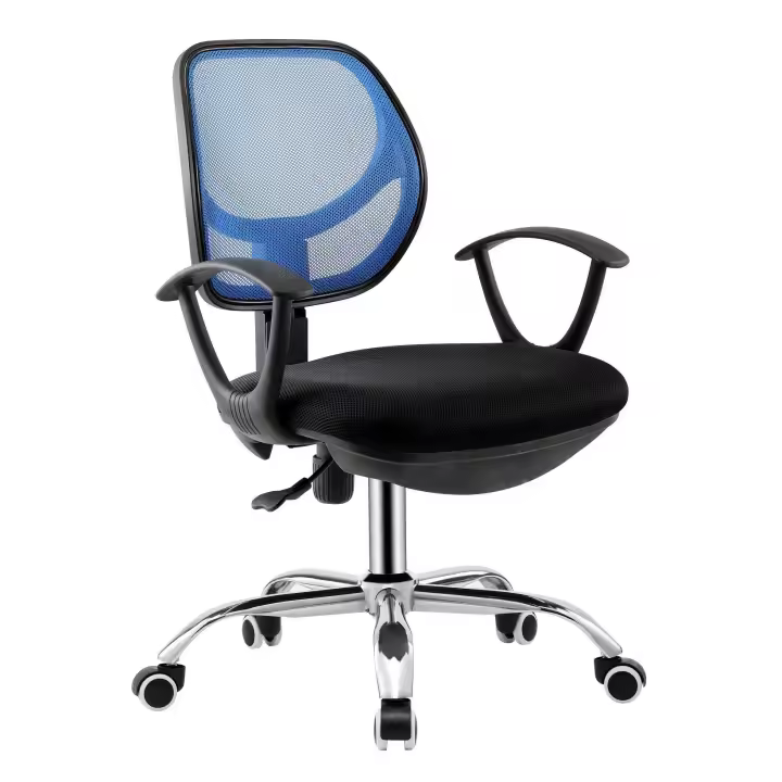 Silla de oficina MIRAFIORI, brazos, malla azul y tejido negro - 1