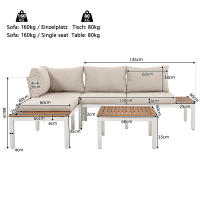Juego de tumbonas de Jardín, Marco de Maple galvanizado, (2 asientos dos, 2 mesas auxiliares, 1 Mesa), encimera de Madera de Acacia, cubierta de Tela para respaldo, beige - details 6