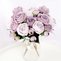 1 Bouquet De Flores Artificiales 9 Cabezas Peonía Y Rosa Té Silken Para Decoración De Hogar Y Boda DIY Para Sala De Estar Jardín - details 0