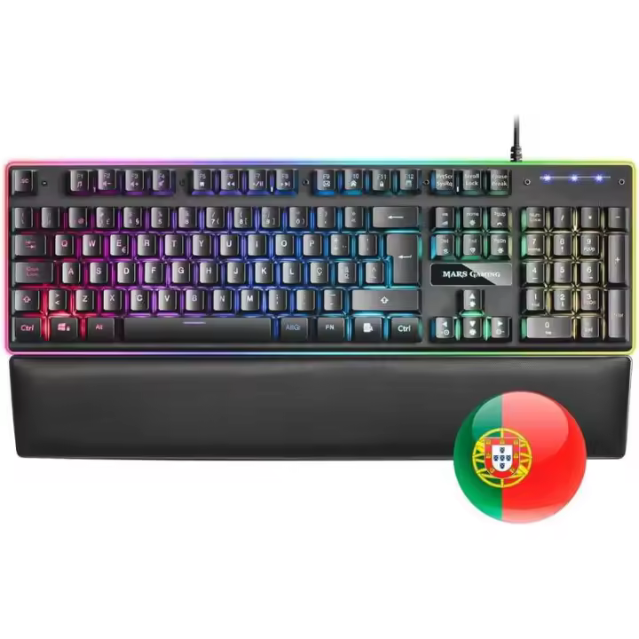 Mars gaming teclado mk320 - 439x135x37mm - h-mech, iluminacion rgb, reposamuñecas acolchado - ergonomia y prestaciones profesionales - color negro - 1