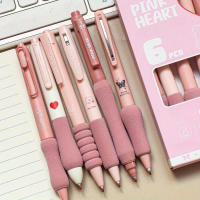 Set De 6 Bolígrafos De Gel Retráctiles 0.5mm Kawaii Suministros Escolares Estéticos Negros Material Plástico - details 0
