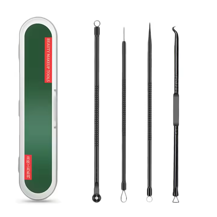 4PCS Eliminador De Puntos Negros Y Acné Para Mujeres Cuidado De La Piel Herramienta De Limpieza De Poros Tratamiento De Manchas Y Espinillas Con Aguja Hook - 1