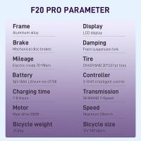 Bicicleta eléctrica Fafrees F20 Pro Neumático grueso de 20 * 3,0 pulgadas Motor sin escobillas de 250 W Velocidad máxima de 25 km / h Engranajes de 7 velocidades con batería de litio extraíble de 36 V 18 AH Alcance máximo de 150 km- Gris - details 12