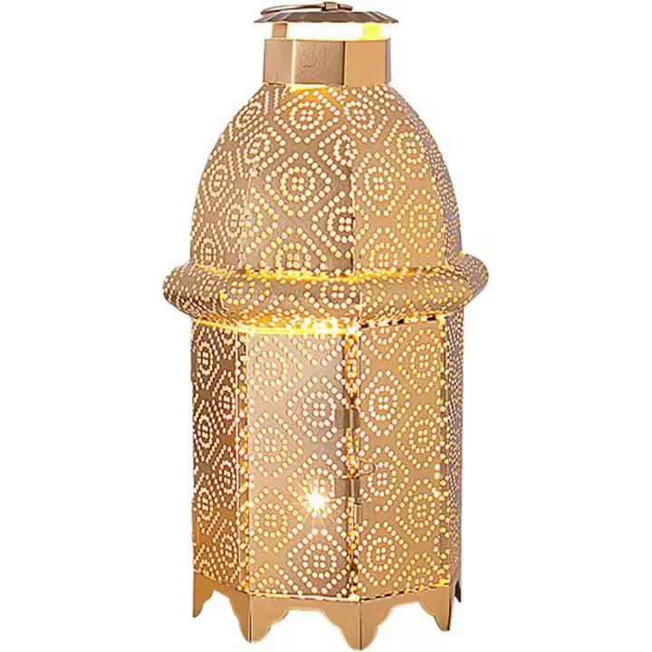 Candlestick Wind Lantern Windproof Floor Wedg Decoration Wrought n Lantern Candle Holder Suitable for Home Decoration (Color : Gold, Size : 12x12x27cm) - 1