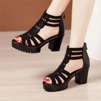 Sandalias Romanas Vacías Para Mujer Verano 2024 Con Tacón Alto Y Plataforma Casual Abiertas Tipo Pescador Estilo Clásico Medio Tacón PU Cómodo - details 6