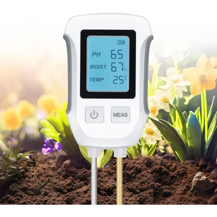 Medidor de suelo 3 en 1, medidor de temp y pH para plantas, sensor higrómetro, with Pantalla LCD retroiluminada para Jardín, céped, Granja, use interior y exterior. - 1