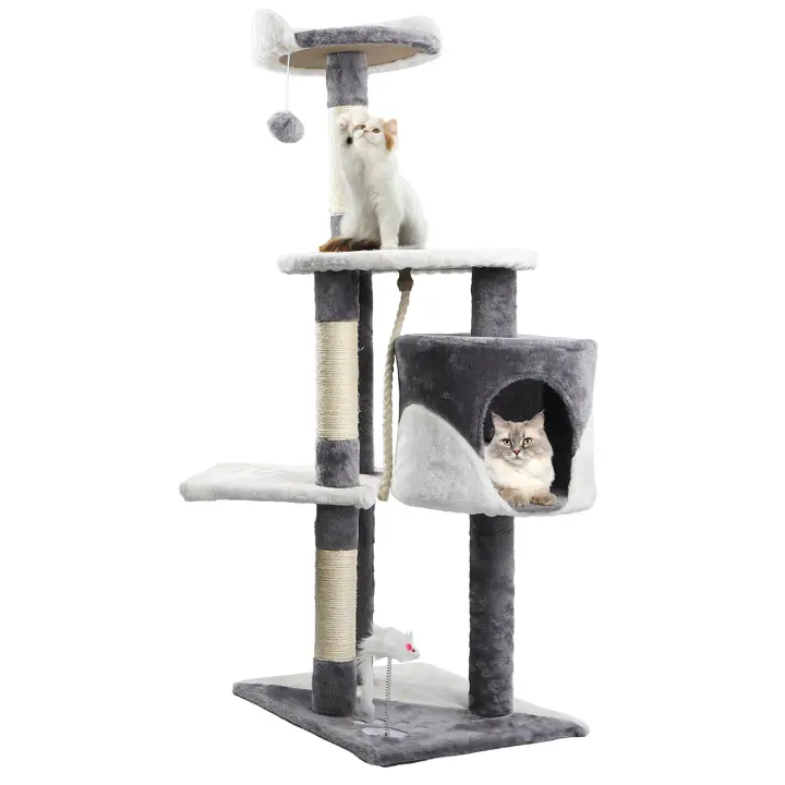 Nobleza - Rascador para gatos, Altura 118.5 cm, Árbol Estable para Gatos, 3 Plataformas, 1 Cueva, 1 Pompón, 1 Peluche - 1