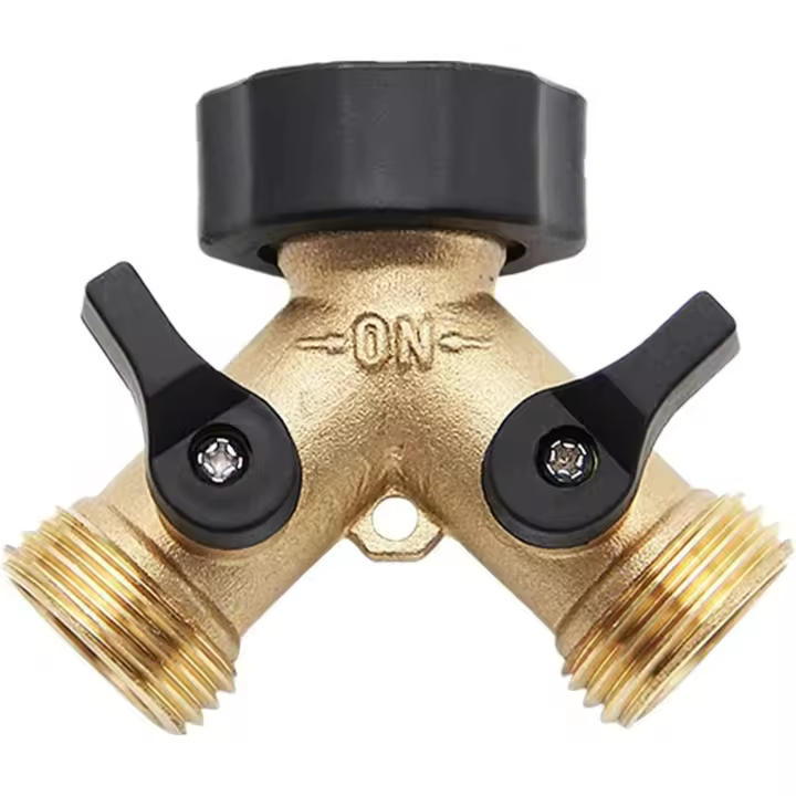 Distribuidor en Y, 3/4 grifo de lavadora doble de latón de alta resistencia, adaptador de conector de manguera con válvula de cierre para fontanería, grifo de lavadora doble, jardín - 1