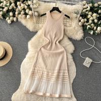 Vestido Midi Bodycon A-Line De Mujer Sin Mangas Patchwork Tejido Long Sundress Malla Elástica Estilo Callejero Verano 2024 - details 20