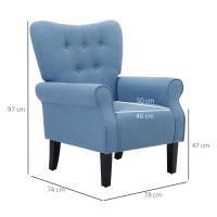 HOMCOM Butaca de Salón Tapizada en Tela Sillón Relax con Reposabrazos Asiento Acolchado y Patas de Madera Estilo Moderno para Dormitorio 78x74x97 cm Azul - details 2