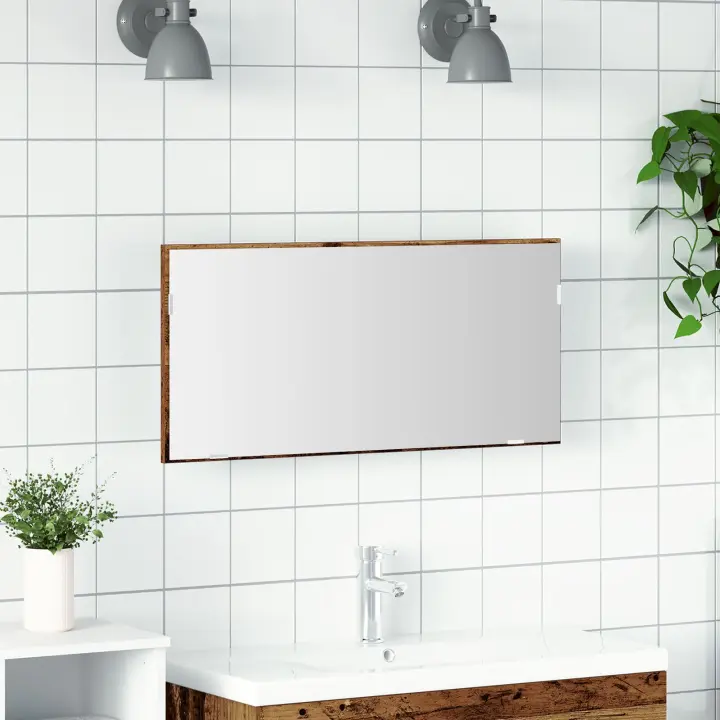 Gabinete de Espejo de Baño vidaXL con Luz LED Madera Vieja 80x37 cm - 1