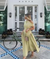 Vestido Maxi De Verano Para Mujer Elegante Y Chic Con Plegado Y Patchwork En Negro Cuello Media-Torço Manga Corta Cintura Alta A-Line Para Oficina Y Calle - details 23