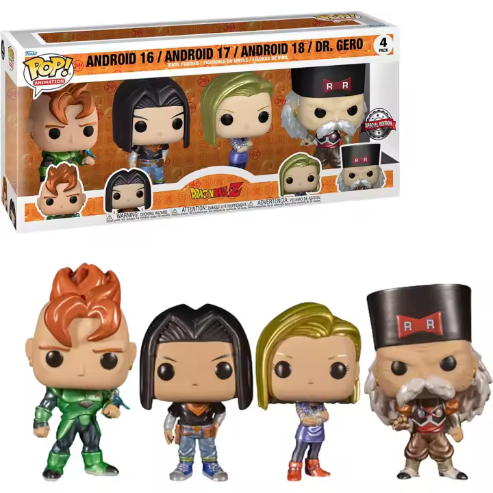 Funko pop pack 4 android Dragon ball, lote de los androides 16 17 18 y Dr. Gero! en versión metalica! - 1