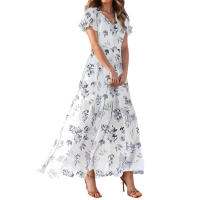 Vestido Largo Elegante Con Cuello En V Para Mujer Traje De Boda De Noche Fiesta Vestido De Fiesta Manga Corta Adecuado Para Primavera Verano Otoño - details 7
