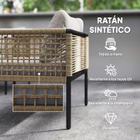 Outsunny Conjunto de Jardín Exterior de Ratán Sintético de 4 Piezas Muebles de Jardín Exterior Incluye 1 Sofá Doble 2 Sillones y Mesa de Centro con Cojines Natural y Gris - details 4