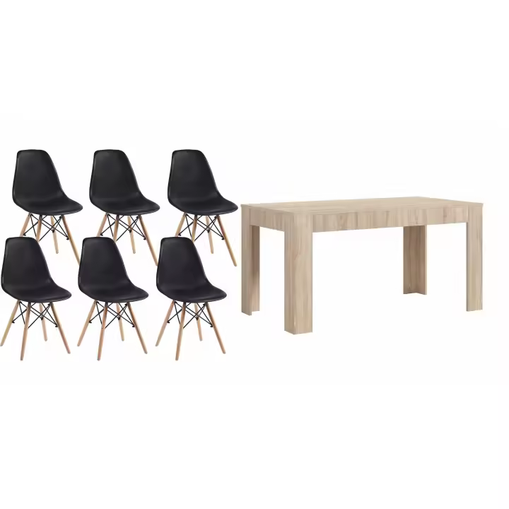 Mesa Extensible de Comedor o Cocina Cambria + 6 Sillas Estilo Nordico Negro - 1