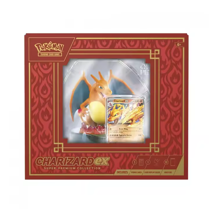Pokémon Charizard EX Super-Premium Collection (3 Cartas holográficas de promoción, 1 Figura para exhibir una Carta y 10 Sobres de Mejora) Juego de cartas +6 años - 1