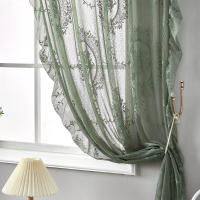 Cortinas De Encaje Verde Estilo Campo Para Living Room Y Dormitorio Decoración De Ventana Con Ramas Almidonadas Doble Capa Sin Efecto Blackout - details 2