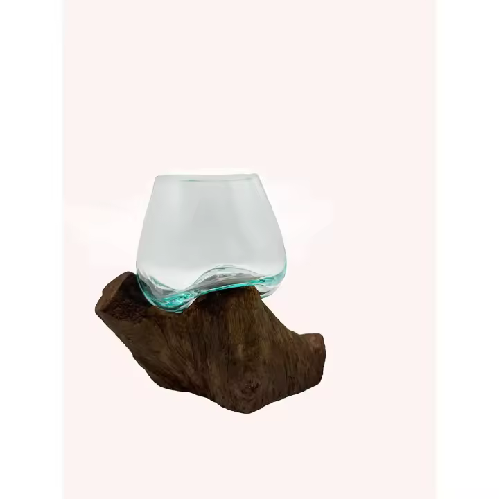Gissed-Vaso de Vidrio Soplado sobre Madera Natural - Arte en Fusión, Decoración Rústica para el Hogar - 1
