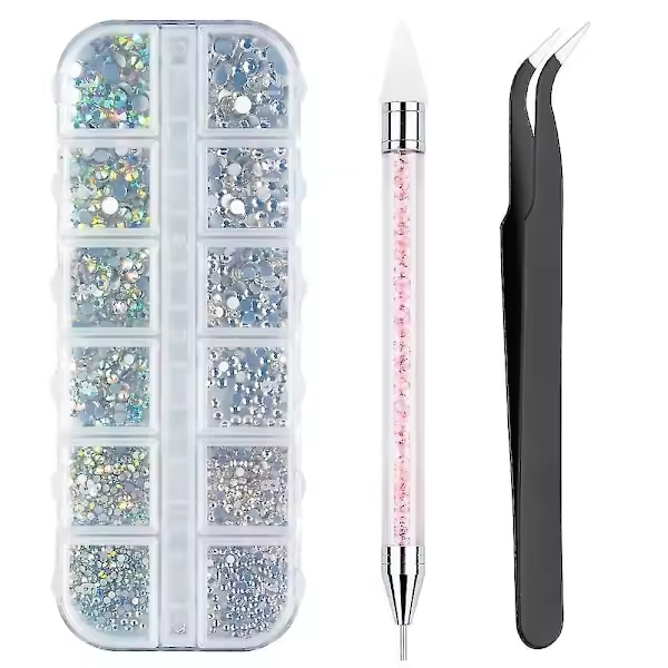3000 rhinestones 6 tamaños piedras planas, AB + clear rhinestones uñas - 1