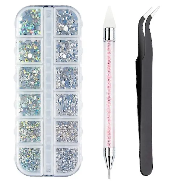 3000 rhinestones 6 tamaños piedras planas, AB + clear rhinestones uñas - 1