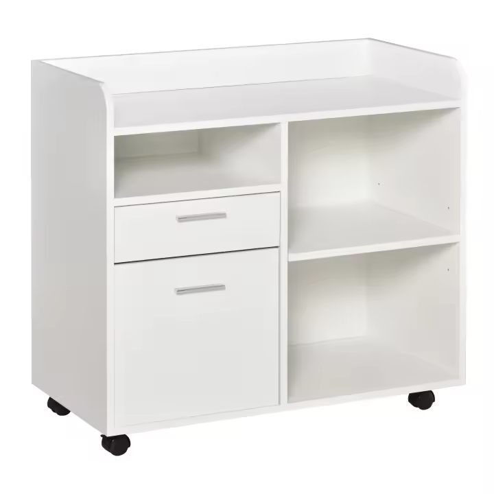 Vinsetto Armario para Impresora Carro Multifuncional de Oficina con 3 Compartimentos 2 Cajones para Archivos Estante Ajustable Ruedas con 2 Frenos 80x40x72 cm - 1