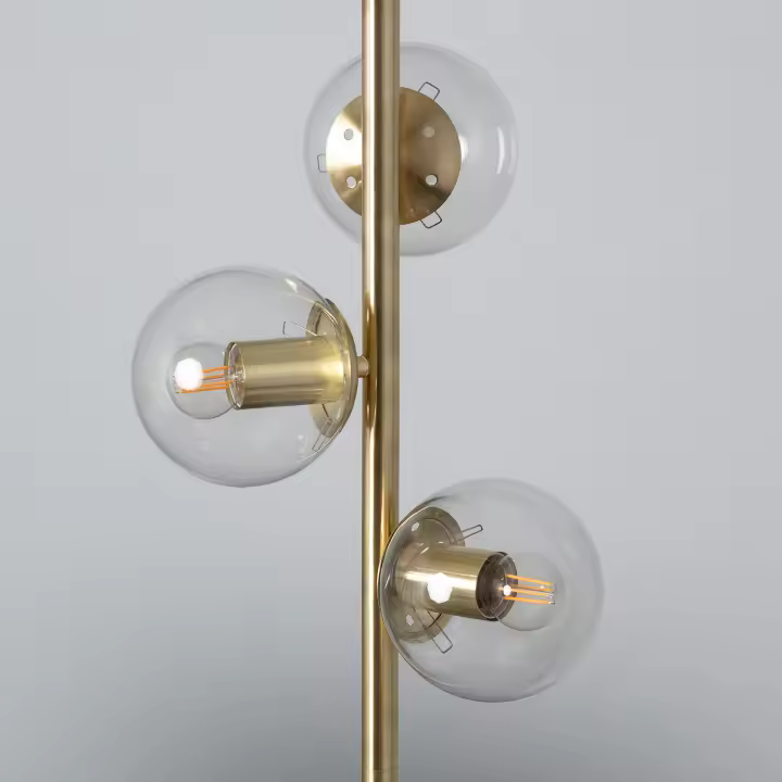 Ledkia Lámpara de Pie Otos de Metal y Cristal 3 Focos Dorado - 1