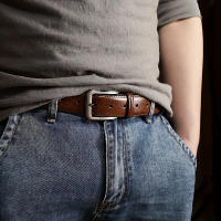 Cinturón De Cuero Para Hombres Con Hebilla De Punta Casual Retro Para Jeans Regalo De Día Del Padre Y San Valentín - details 5