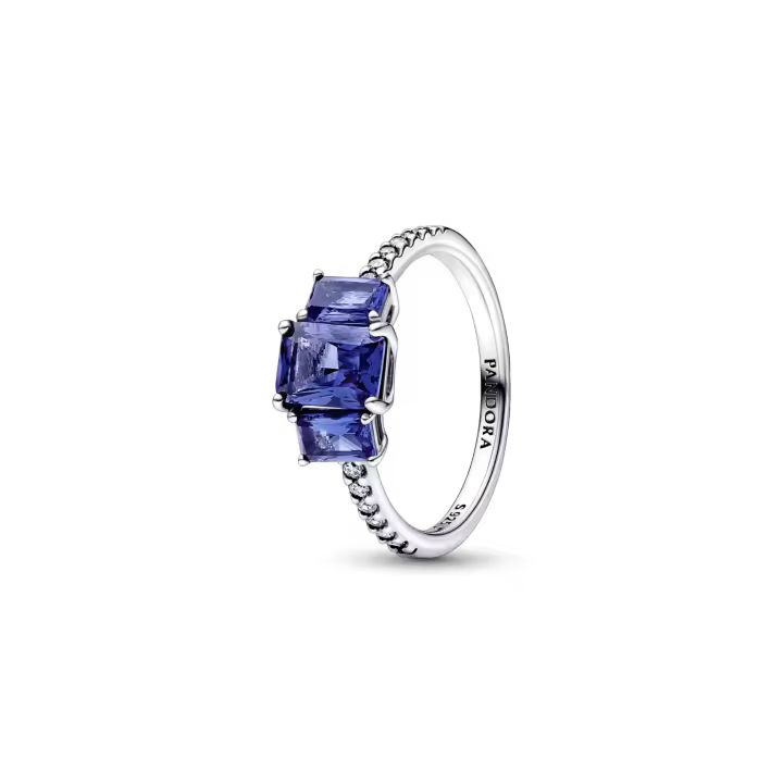 Anillo Pandora plata Brillante Tres Gemas Azules Rectangulares 192389C01 - 1