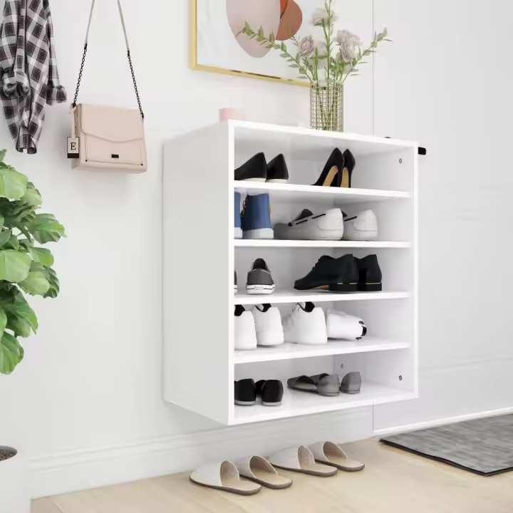 vidaXL Mueble zapatero madera contrachapada blanco brillo 60x35x70 cm - 1