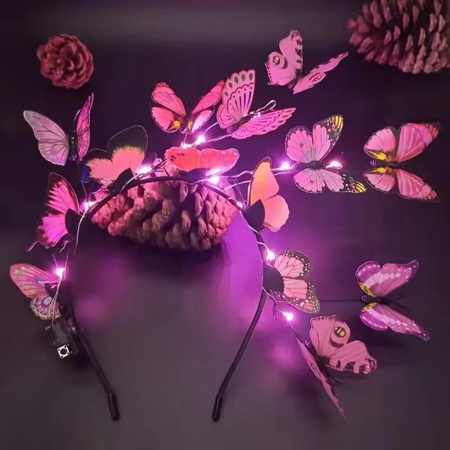 Diadema De Mariposa Bohemia Con Luz LED Brillante Para Fiesta Boda Navidad Colorida Accesorio De Cabello Para Eventos Especiales - 1