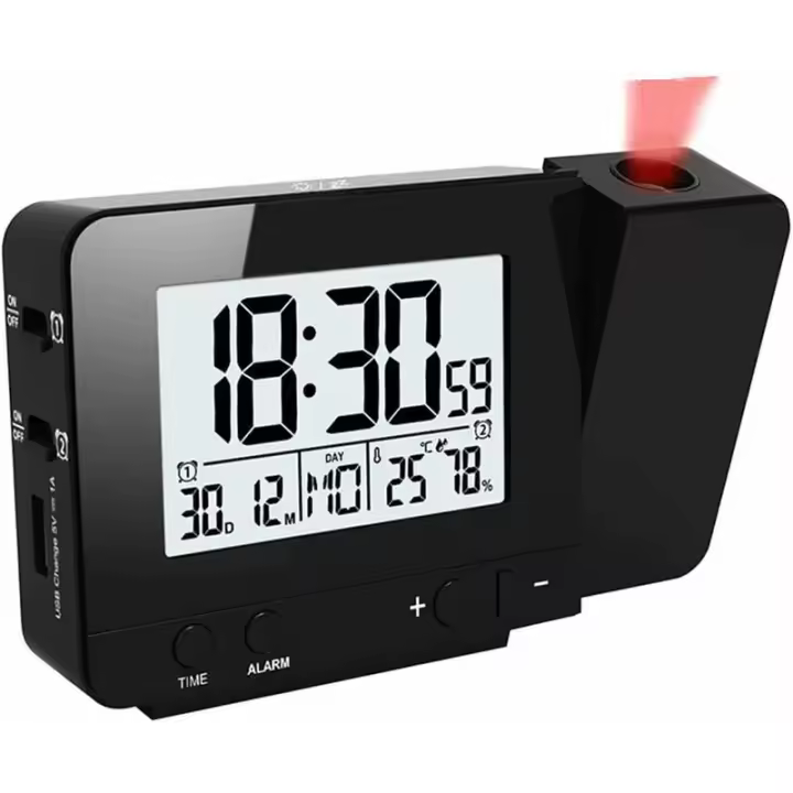Reloj Despertador De Proyección Led, Reloj Digital Con Pantalla Lcd Grande, Reloj De Proyección Digital De Alarma Dual, Función De Repetición, Termómetro Interior - 1