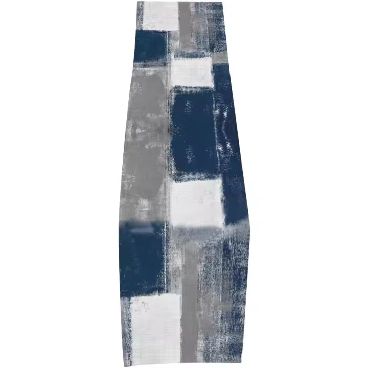 Camino de mesa de estilo europeo, camino de mesa azul y gris, camino de mesa con pintura de arte abstracto de estilo rústico para cenas, fiestas, decoración navideña - 1