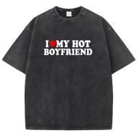 Camiseta De Algodón Para Hombre Con Diseño De Impresión "Me Encanta Mi Novio Hot" Estilo Hip Hop Manga Corta Para Todo El Año - details 6