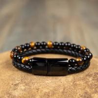 Pulsera De Ojo De Tigre Con Obsidiana Negra Para Hombres Pulsera De Acero Con Piedras De Calma Y Sanación Para Meditación Y Protección Espiritual - details 5