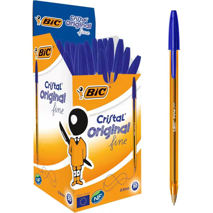 BIC Cristal Original Fine Bolígrafo Punta Fina 0,8mm Azul (Caja de 50 Uds.) - 1