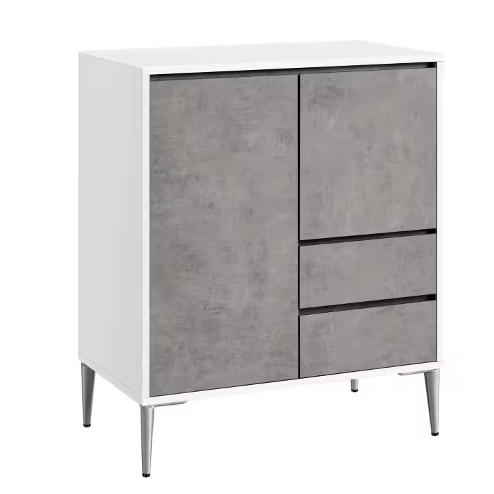 VASAGLE Armario de Almacenaje, Aparador, 2 Compartimentos con Puertas y Estantes Regulables en Altura, 2 Cajones, Moderno, 40 x 70 x 85 cm, para Salón Cocina Estudio, Blanco Nube/Gris Cemento - 1