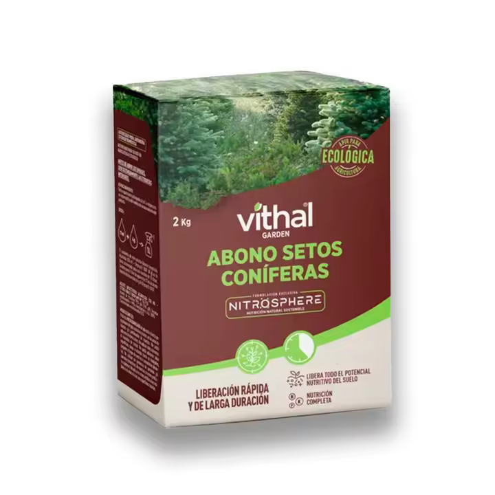 Abono Fertilizante Granulado para Setos y Coníferas (Todo tipo de Pinos, Cedros...) ECOLÓGICO 2KG | Verde intenso y anti-amarronamiento | Abono MUY EFECTIVO Sin Olor de Formulación Exclusiva para Setos y Coníferas en Jardín | Nexum+Market - 1