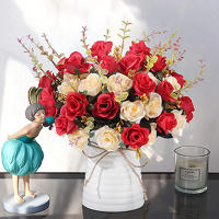 Bouquet De Rosas Artificiales Con Hojas De Eucalipto 12 Cabezas Rojo Para Decoración De Bodas Fiestas Y Hogar Imitación Realista De Flores Para Exterior Y Interior - details 0