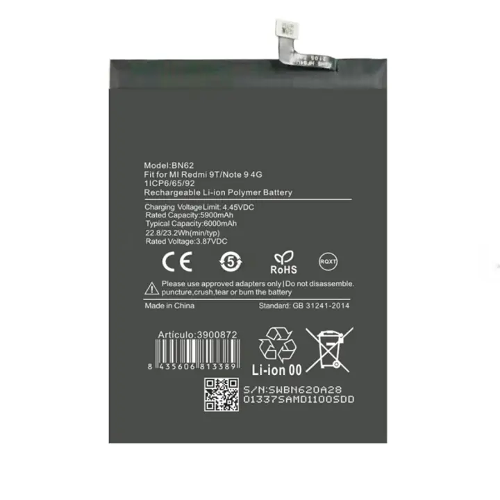 TODOBARATO 24HORAS Bateria BN62 Xiaomi Redmi 9T - Note 9 4G - Poco M3 5900mAh - 1
