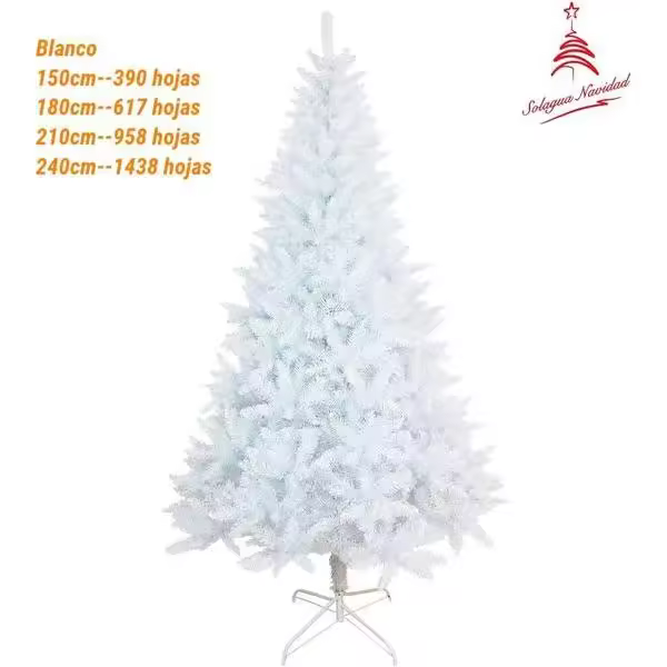 Árbol de Navidad Blanco 210 cm | 958 Ramas de PVC | Árbol Frondoso con Base Metálica - 1