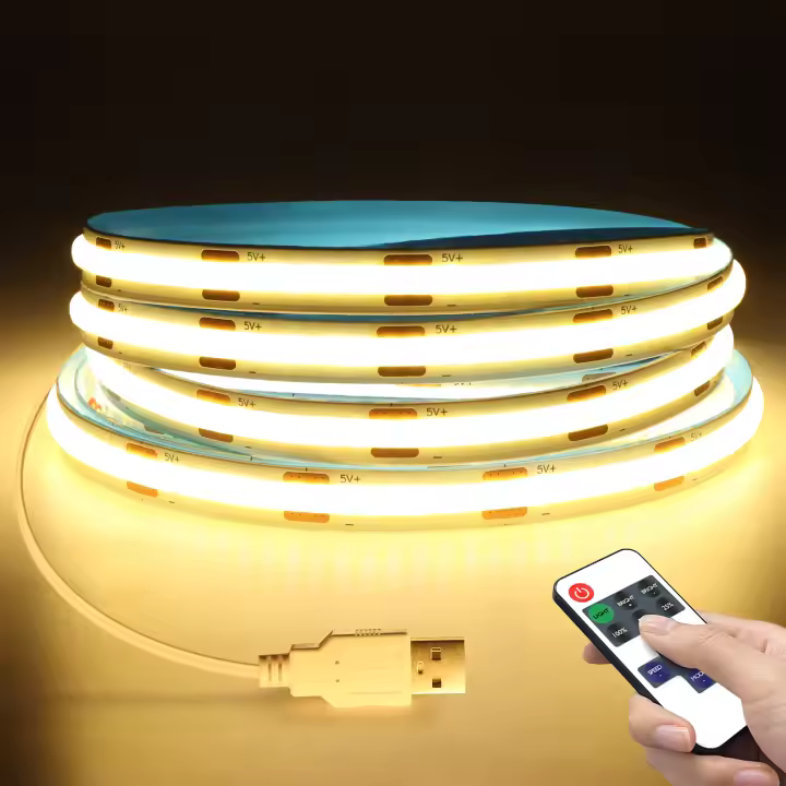 Tira De LED COB Dimmable DC5V USB 2M 3M 5M En Blancos/Cálido Blanco Con Control Remoto RF Para Iluminación Doméstica - 1