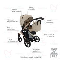 Carrito Torres Beige 2 piezas de AdaBaby, Bolso, cobertura de lluvia, mosquitera, botellero y cubrepiés incluidos en el precio, Tejidos de ecopiel - details 2