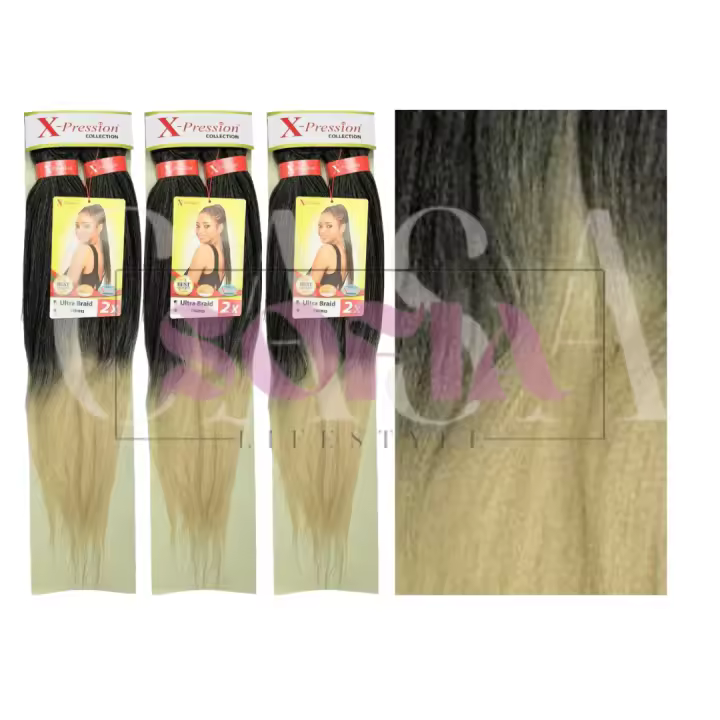 CasaSofia- X-Pression Ultra Braid Pre-Stretched (3 paquetes)  X-PRESSION 100% KANEKALON PRÉ-PEIGNÉ 2X, Cabello sintético para trenzar.  Pelo trenzas africanas. Disponible  30 Colores - 1