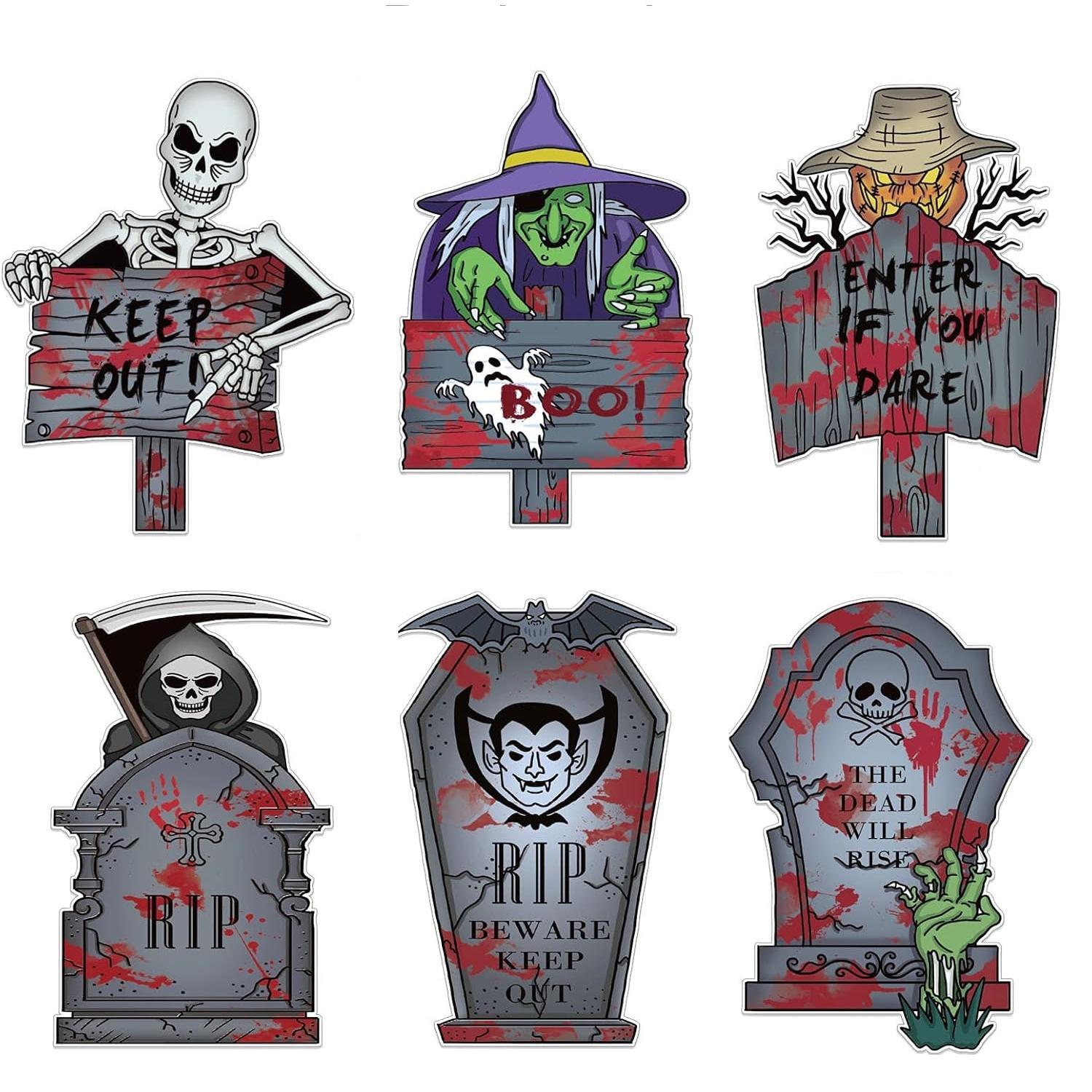 Figuras Decorativas para Jardín de Halloween 6 Unidades - Decoraciones Exteriores de Calabaza, Bruja y Esqueleto para Fiesta de Terror, Ideales para Césped y Entrada, Perfectas para Decorar en Noche de Brujas