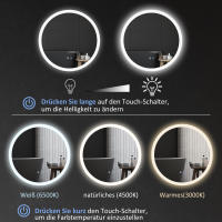 Kleankin Espejo de baño con iluminación, Espejo de comparación, Ø 70 cm, con 3 colores de Luz, IP44, interruptor táctil, antivaho para Baños modernos. - details 6