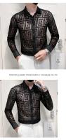 Camisa De Rayas Para Hombre Verano Transpirable Con Cortes De Encaje Manga Larga Ajustada Para Clubes Proms Fiestas Sociales - details 3